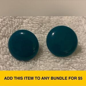#J977 - VTG Dark Aqua Blue & Silver-tone Clip-On (NOT Pierced) Button Earrings